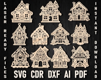 Christmas Tree House Laser Cut Svg Bundle, New Year Village Houses Paper Files Svg, Glowforge House Svg, Winter Town Dxf Cricut, Silhouette