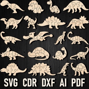 Dinosaur Svg Puzzles Laser cut files for children, Jigsaw file Learning Toys glowforge cricut file DIY toys educational dino party svg dxf