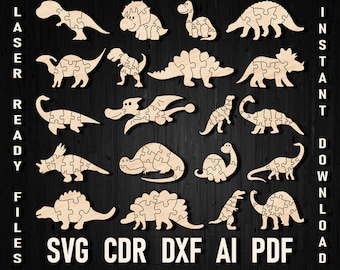 Dinosaur Svg Puzzles Laser cut files for children, Jigsaw file Learning Toys glowforge cricut file DIY toys educational dino party svg dxf