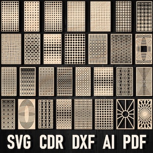 Ekran wzoru panelu drzwiowego Dxf Laser Cut Geometryczny SVG, dekoracyjny plik Glowforge do ścianek działowych Plasma Wall Stencils AI