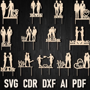 Gay cake topper wedding silhouette svg file for cricut, Homosexual wedding Cake Topper svg, mr and mr cake topper cdr ai Gay Wedding Decor