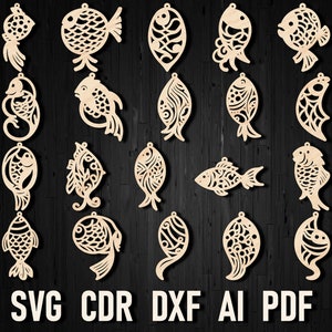 Fish Laser Cut Earrings Svg, Faux Leather Earrings, Marine Earring Template Svg, Fish Jewelry Dxf Cut File, Glowforge Cut Cricut Silhouette