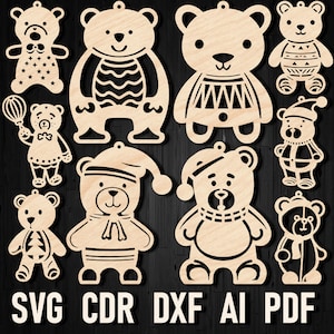 Teddy Bear Christmas Crafts - SVGs Laser Cut voor CNC, Polar Bear Shape Digital Download CNC File Cutout voor Lightburn & Xtool en Glowforge