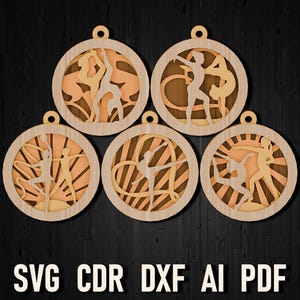 Rhythmic gymnastics svg christmas ornament for glowforge laser files, Cut files for cricut silhouette, Gymnastics svg Bundle silhouette cdr