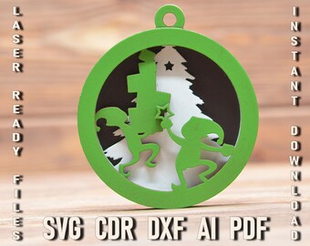 Svg Christmas Multi layer Craft Ornament. Multilayer svg glowforge laser cut file. Christmas elf tree decorations, Paint Kit Svg Xtool Dxf