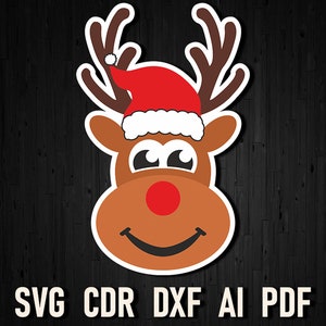Rudolph das rotnasige Rentier svg png cdr Druck, Rentier Digital Cut File für Cricut und Silhouette, Rudolph SVG, Rentier SVG
