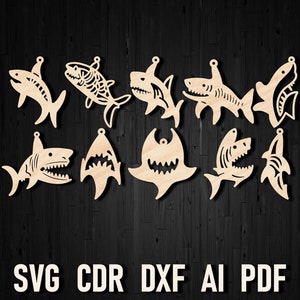 Shark Svg Laser Cut Earrings Vector Clipart, Glowforge Sea animal cut file Ocean animal Whale bundle svg Sharks Xtool vector svg Cricut Dxf