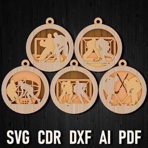 Christmas hockey svg ornament for laser cut and glowforge files, hockey player Christmas gift sign, Multi Layered Digital Download cdr dxf