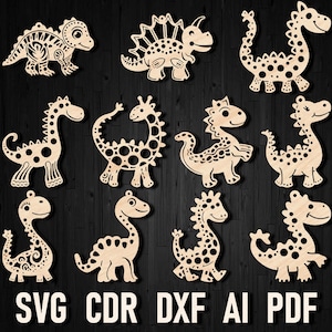 Uroczy dziecięcy dinozaur Christmas svg bundle designs ornament file for laser cutting, Vector files shapes. Dino Glowforge Cricut digital file