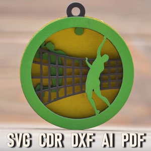 Volleyboll glowforge svg prydnad, flerskiktade laserskurna filer, vektorskurna filer för plywood, flickrumssilhuett volleybolljul