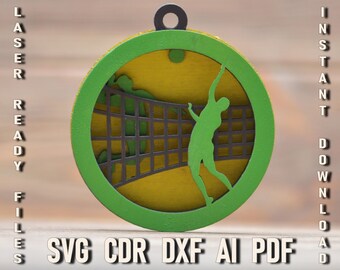 Volleyball glowforge svg ornament, Multi layer Laser cut  files, Vector Cut Files for Plywood, Girls Room Silhouette Volleyball christmas
