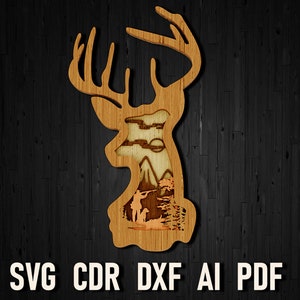 Deer head Layered svg laser cut file, Hunter and dog svg files for glowforge, Deer 3D Multilayer Laser Cut file, Deer layer Dxf Wall Decor