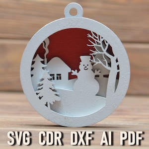 Christmas ornament svg. Multi layer svg glowforge cut file. Christmas Snowman laser cut file. Framed Ornament SVG, Christmas Tree Toy cdr Ai