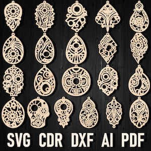 Fichier svg de boucles d'oreilles steampunk pour découpe laser, fichier numérique steampunk pour glowforge, bijoux steampunk en cuir et bois coupés bijoux pour femmes