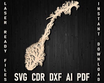Tree Design Norway Map Wall Art Laser Cut Minimalist Laser Cut Map Print, Norway Country Silhouette vector graphic Decal T-shirt Print