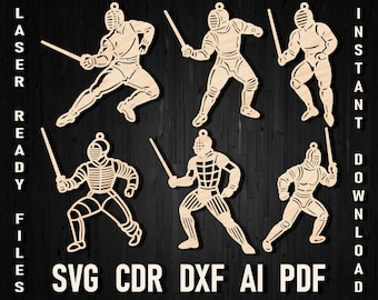 Archivo svg de esgrima navideña para corte láser, diseño Glowforge de esgrima, proyectos cricut, manualidades deportivas, arte de corte de papel de juguete navideño Dxf Pdf