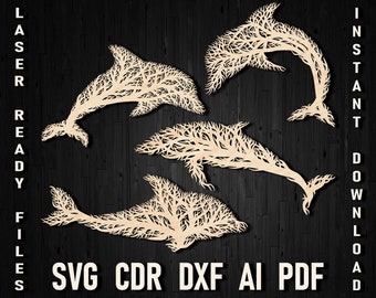 Svg dolphins Tree Panel laser cut wall Ornament, dolphin forest shape art decor Idea for Glowforge and Plasma Cricut or Silhouette Plywood