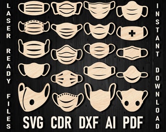 Medical mask svg bundle, Face surgical mask svg, Respirator Protection Mask, Quarantine svg clipart cdr, Dust mask silhouette cricut files
