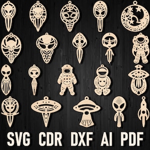 UFO Ohrring Laser cut Datei Raumschiff Dxf für Glowforge Laser Cutter Alien Acryl Schmuck, Astronaut UFO Ohrringe Space Cosmic Ohrring File