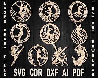 Gymnastics Christmas Laser Cut Svg Ornament Bundle, Cheerleader Glowforge File Gymnastics Laser Svg Ballerina Ornament svg, Laser Ready File