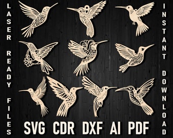 Christmas Hummingbird Laser Cut Svg Ornament Bundle, Hummingbird Paper Wood Leather cut template, Svg files for cricut silhouette Car Charm