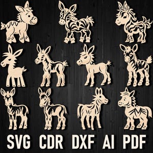 Dxf âne décorations de Noël fichiers pour découpe laser, découpe âne Glowforge animaux de la ferme poney Svg Xtool Machines Cricut & Silhouette Xmas