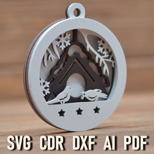 3d Multi-Layer-Weihnachtsvogelfutter-Svg-Kugelverzierung. Weihnachten Glowforge Laserschnittdatei, Weihnachten Cricut Ornamente CNC digitaler Download