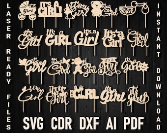 It's a girl cake topper svg announcement, Baby Shower svg, dxf, jpg, instant download, file for cricut and silhouette, Oh Baby girl svg