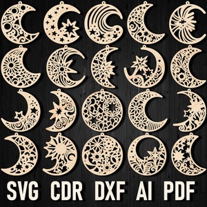 Maak je eigen hemelse oorbellen met maan en sterren SVG lasersnijden bestanden voor Glowforge, leer multiplex en hout SVG oorbellen sjablonen