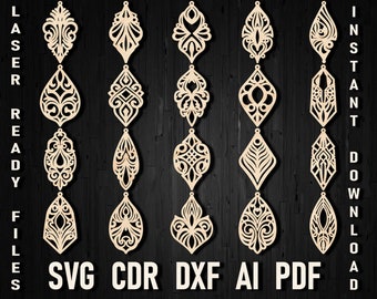 20 Pendiente cortado con láser Svg, Archivo láser de pendiente, Pendiente de madera Svg, Pendientes de cuero, Plantilla de pendiente, Pendientes Glowforge, Descarga instantánea