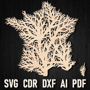 Svg Tree France map laser cut file, French map silhouette, Glowforge Carte de France, Paris France file instant download dxf, Europe country