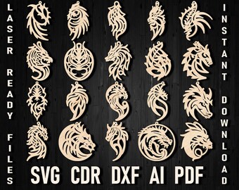Upgrade Your Look: Dragon Earring SVG - Mystical Designs for Unique Style! Glowforge & Laser Cutting Files Included Cricut wood leather svg