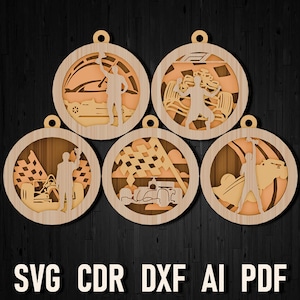 Formule 1-fan kerst meerlaagse dxf lasergesneden plannen, autosport sport auto svg kerstboom glowforge ornament decoratie kunst aan de muur