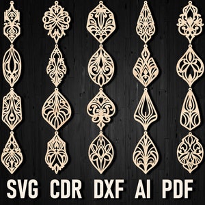 Edwardian Ohrringe Bundle Laser geschnitten svg Datei pdf Glowforge elegante Ohrringe vektor cnc vorlagen Ohrringe dxf schnittplan Digitaler Download cdr