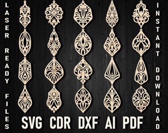 Edwardian earrings bundle laser cut svg file pdf Glowforge elegant earrings vector cnc templates Earings dxf cut plan Digital download cdr