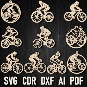 FahrradSvg Weihnachten Laser geschnitten Ornament Bundle-Dateien, Weihnachten Fahrrad Glowforge CNC Ausschnitt Silhouette Muster, Cricut Radfahren Fahrrad Schnittdateien