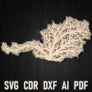 Mappa dell'Austria in stile albero Svg, mappa del paese austriaco tagliata al laser, mappa del confine nazionale austriaco Glowforge Silhouette Outline, download immediato