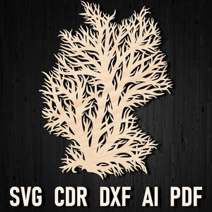 Svg Tree Style Wooden Germany Laser Cut Map Decor, Silhouette wall decoration art for room home office, Deutschland Glowforge karte map dxf