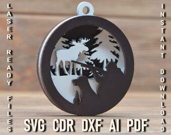 Deer Hunter Christmas ornament svg, Multi layer svg glowforge cut file, deer hunting laser cut file, First Deer Ornament cdr ai dxf plt
