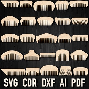 Svg Beard Comb Laser Cut Files for Wood or Plywood Hair Beard comb Bundle. Glowforge and Laser cut template Cutting File. Woodworking Plans