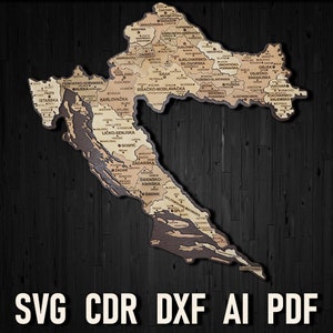 Kroatien Karte SVG-Datei für Laserschneiden und Gravieren, Hrvatska Puzzle Map Dxf Pdf Reisekarte, Glowforge Pdf Kroatische Karte Digitaler Download