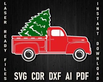 Christmas truck with Christma tree svg Print for Cricut Silhouette Cameo, Merry Christmas shirt svg, jpeg, png red christmas vintage truck