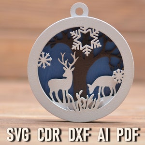 Christmas deer multi layer ornament svg. Christmas laser cut file Glowforge Files for pywood balls, christmas CNC DIY Pattern for handmade