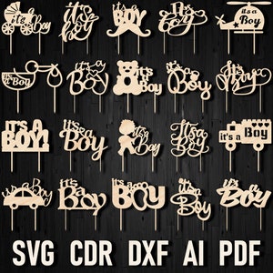 It&#39;s a Boy cake topper svg file for laser and cricut, Baby Boy cake decor cdr, Baby shower decor svg, Baby birthday topper template Cameo