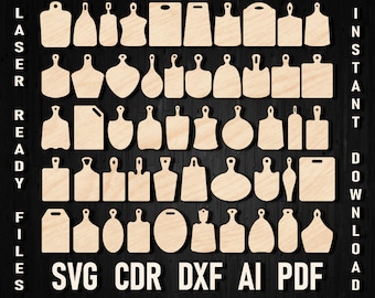 Svg Cutting boards with handle silhouettes, Boards for serving dishes cdr, dxf Laser cutting kit, Wooden plate for kitchen woodworking cnc