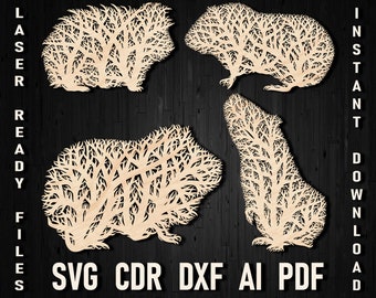 Svg Guinea Pig Tree Wall Art Panel Decor Laser Cutting And Glowforge Hamster Cut File For Cricut, Metal Wood and Plywood cutting Cdr Dxf