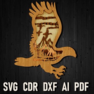 Eagle cut svg layered file, Multilayer 3D Panel for Laser Cutting, SVG file for Cricut, SVG files for Glowforge, Eagle papercut svg pdf dxf