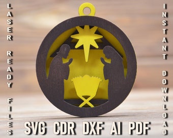 Nativity Scene Christmas  Scene SVG Sign, Christmas Glowforge cut clipart, dxf Christmas Decor, 3d layered svg Laser cut Cricut sign cdr