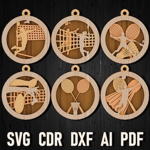Arquivos svg multicamadas de badminton para glowforge e cricut, arquivos de corte svg de badminton para silhueta e corte a laser dxf vetor badminton natal
