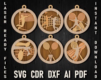 Badminton multilayer svg files for glowforge and cricut, badminton Svg Cut Files For Silhouette and Laser Cut dxf Vector Badminton christmas